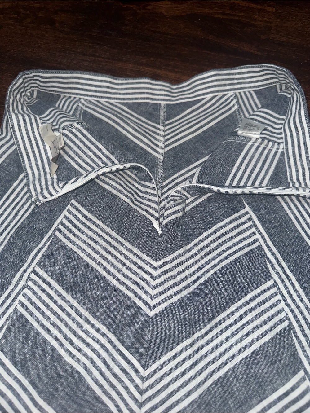 LOFT linen blend dusty blue and White Chevron A-Line Skirt - Picture 4 of 6